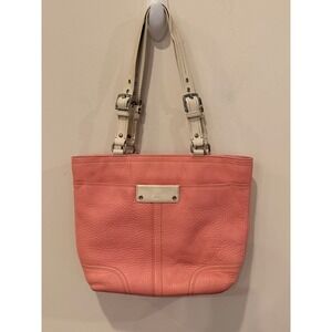 Coach Legacy F13089 Pebbled Leather Tote Bag Pink Ivory Shoulder Purse